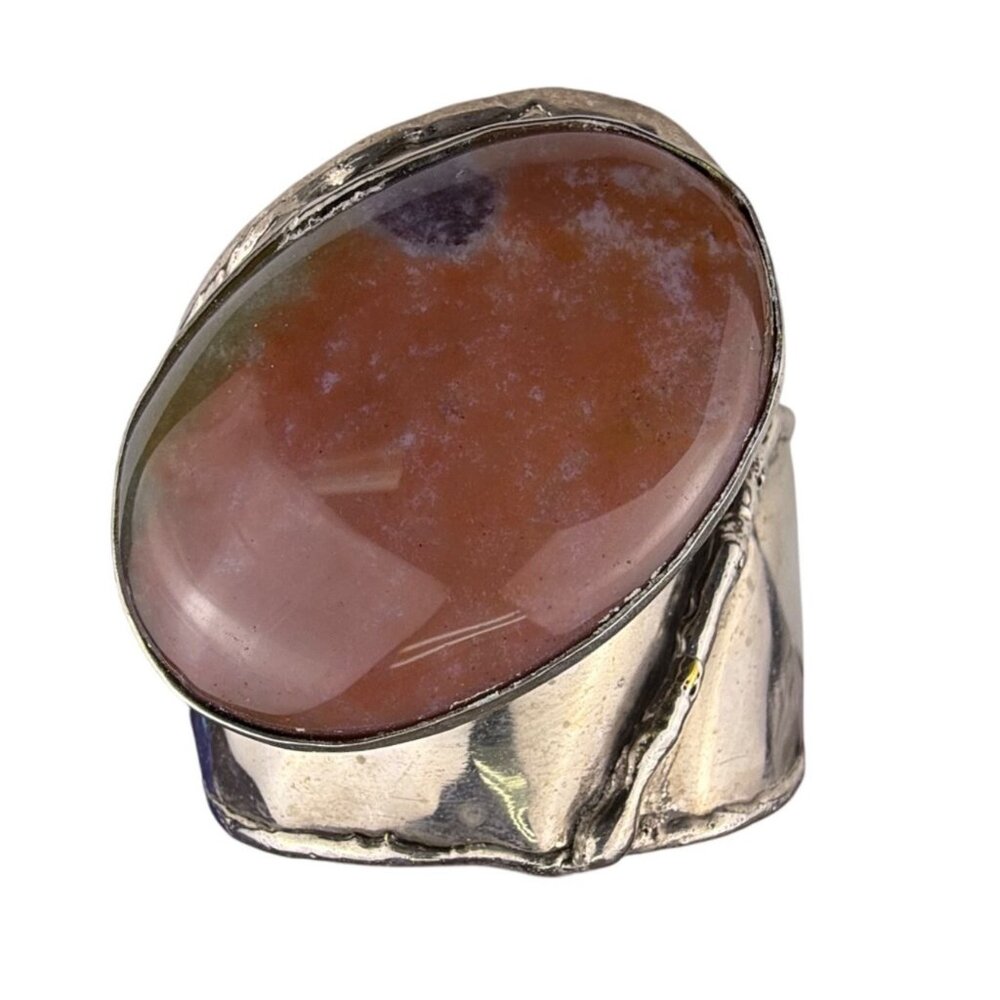 Vintage Sterling Silver Cuff Bracelet With Carnelian Stone Unique Artisan Design